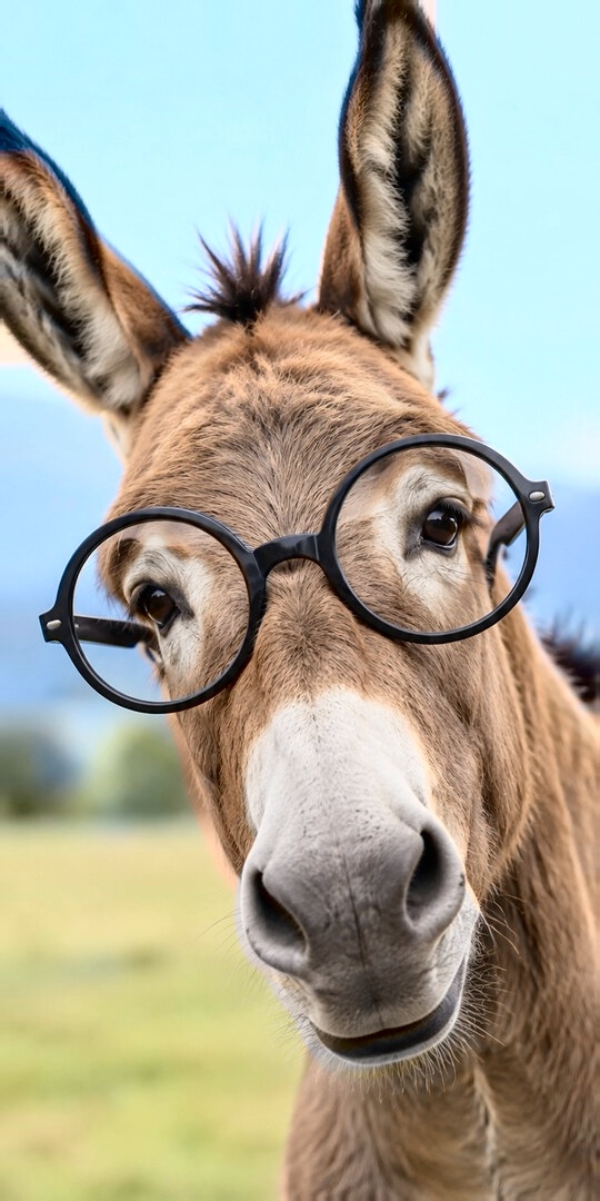 Donkey in round glasses