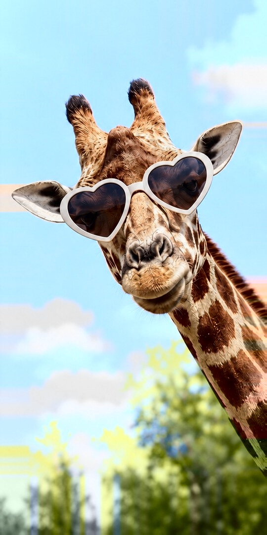Giraffe in heart-shaped sunglasses