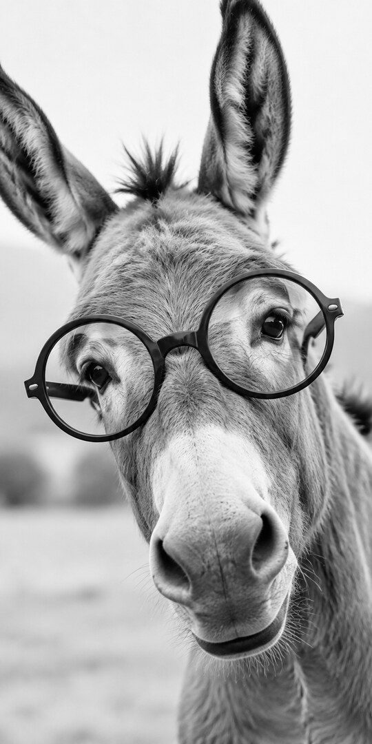 Donkey in round glasses